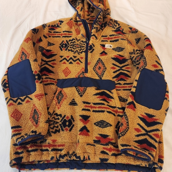 Vintage North Face Men Tan Aztec Geometric Sherpa 1/2 Zip Hoodie Size XL Plush - Picture 8 of 16